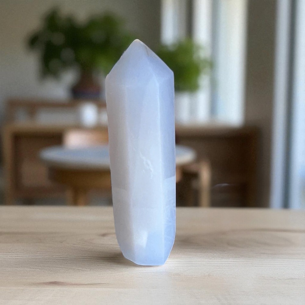 Blue Chalcedony Crystal Tower | Calming Healing Stone for Meditation Home Decor